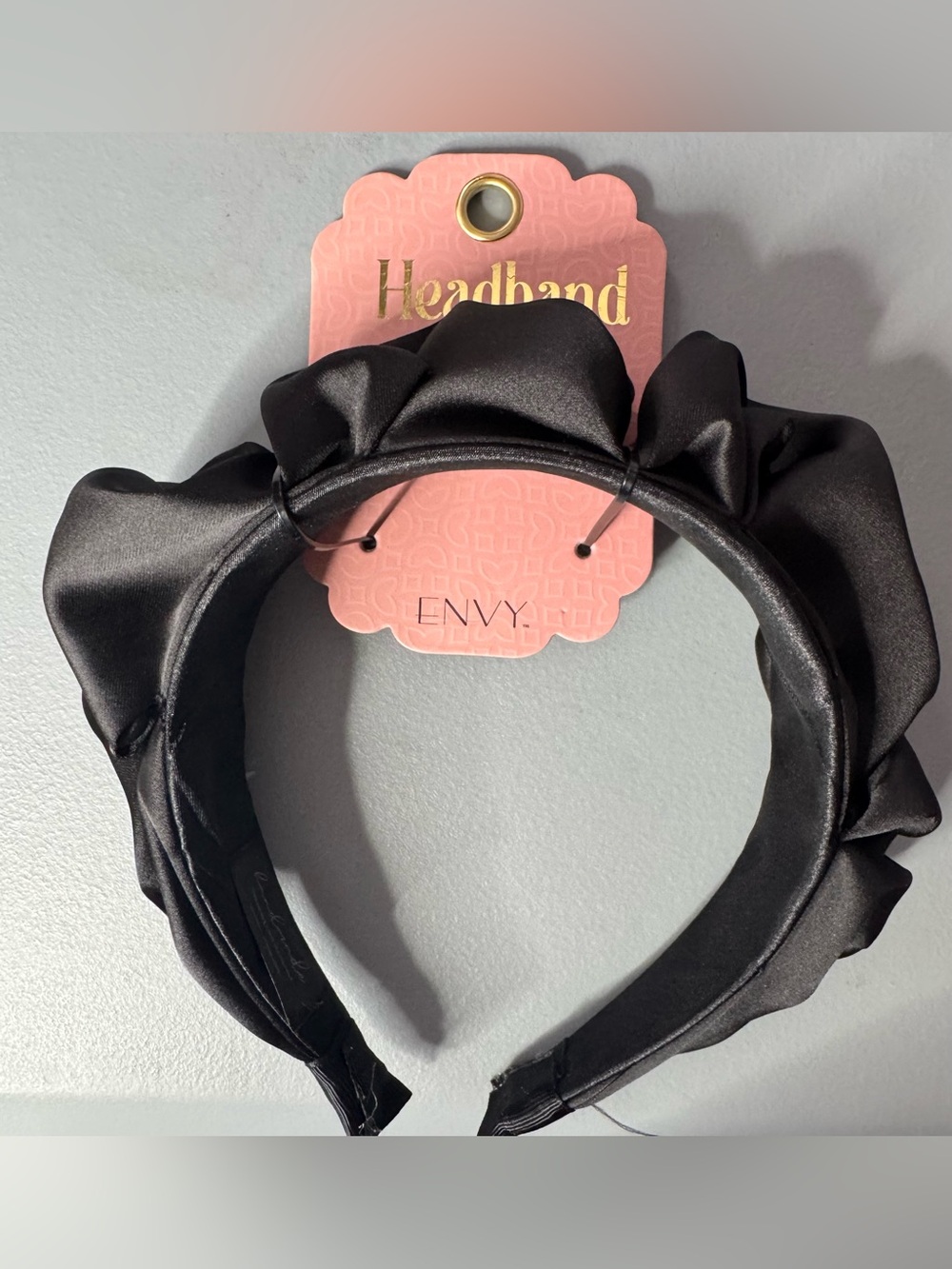 ENVY Black Satin Ruffled Headband chic